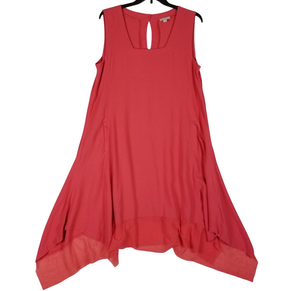 Cynthia Rowley Dress Womens 2X Pink Linen Blend Handkerchief Hem Sleeveless